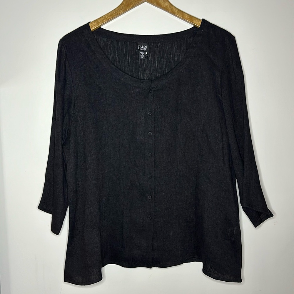 NWT EILEEN FISHER linen black blouse XL